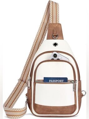 NWOT BOSTANTEN  White & Brown  Women’s Sling Bag - Compact Crossbody Travel Bag